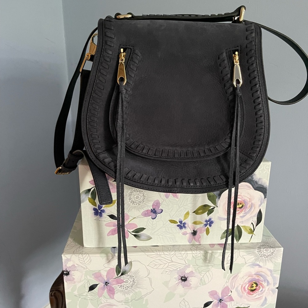 Blue nubuck Rebecca Minkoff saddle bag.
